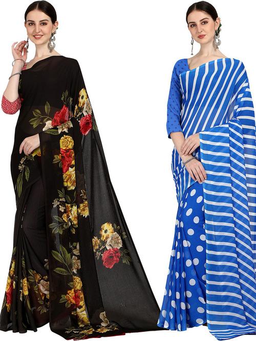 women pack of 2 casual wear combo sarees with blouse - 21429626 - Very Small Image - 1