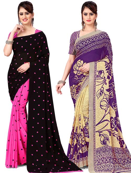 women pack of 2 casual wear combo sarees with blouse - 21429629 - Very Small Image - 1