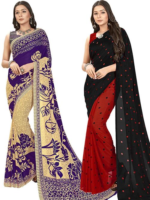 women pack of 2 casual wear combo sarees with blouse - 21429669 - Very Small Image - 1