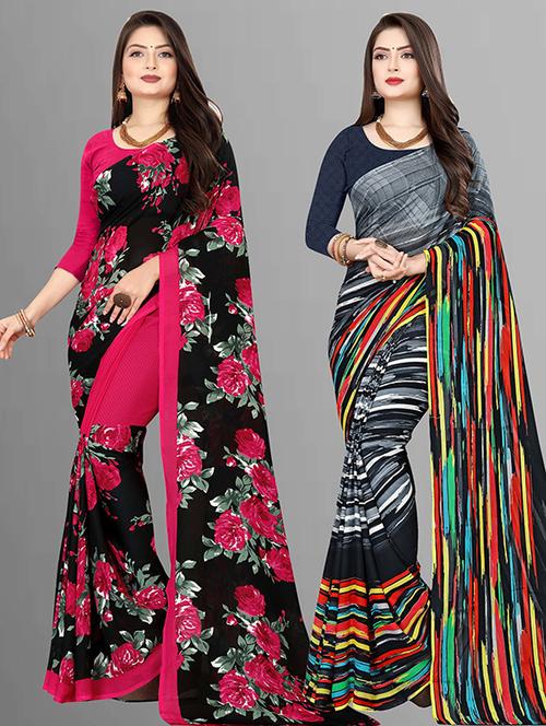 women pack of 2 casual wear combo sarees with blouse - 21429683 - Very Small Image - 1