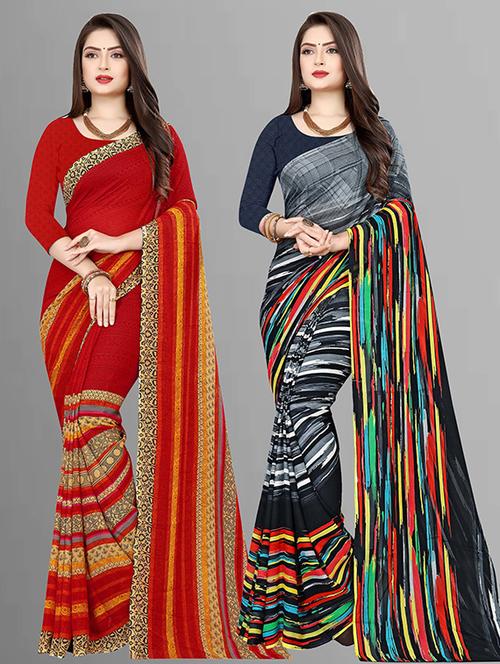 women pack of 2 casual wear combo sarees with blouse - 21429777 - Very Small Image - 1