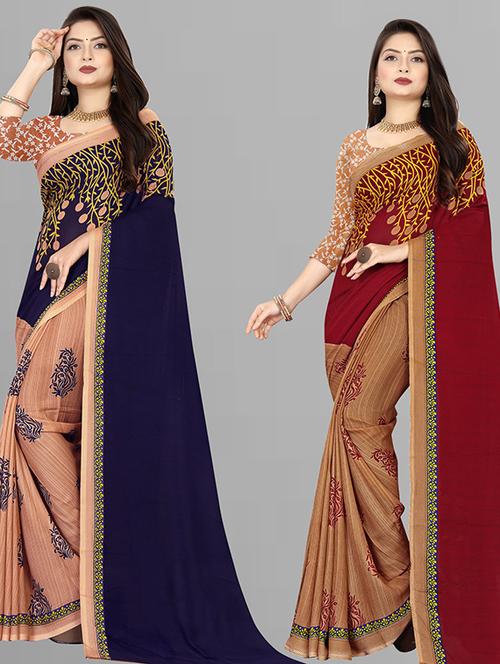 women pack of 2 casual wear combo sarees with blouse - 21429825 - Very Small Image - 1