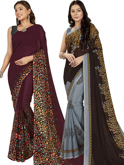 women pack of 2 casual wear combo sarees with blouse - 21429839 - Very Small Image - 1