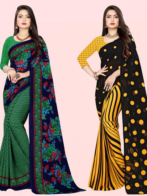 women pack of 2 casual wear combo sarees with blouse - 21429860 - Very Small Image - 1