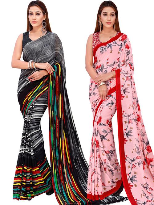 women pack of 2 casual wear combo sarees with blouse - 21429949 - Very Small Image - 1