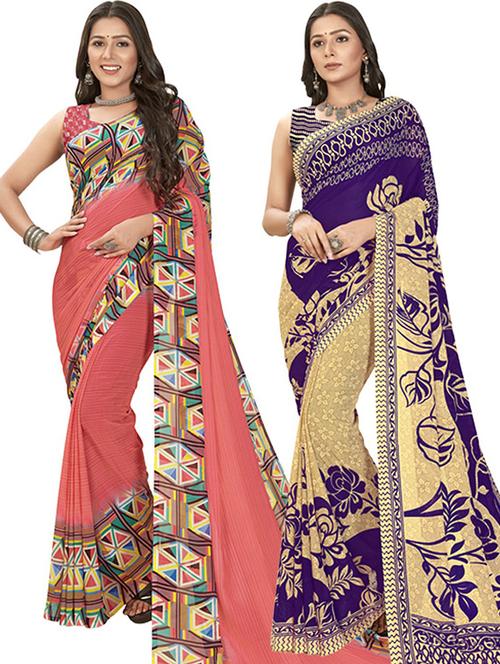 women pack of 2 casual wear combo sarees with blouse - 21429954 - Very Small Image - 1