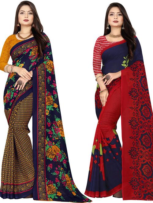 women pack of 2 casual wear combo sarees with blouse - 21431205 - Very Small Image - 1