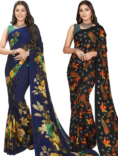 women pack of 2 casual wear combo sarees with blouse - 21431211 - Very Small Image - 1