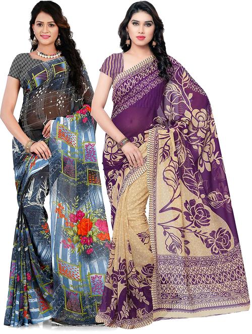 pack of 2 printed casual wear sarees - 21431425 - Very Small Image - 1