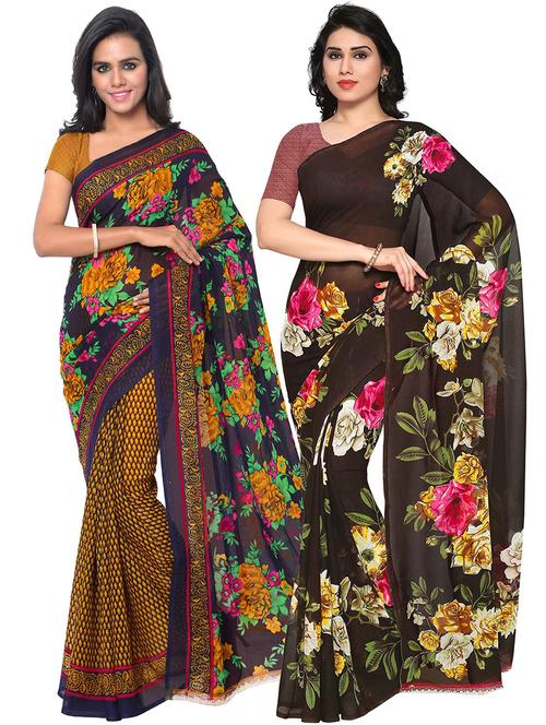 pack of 2 printed casual wear sarees - 21431445 - Very Small Image - 1