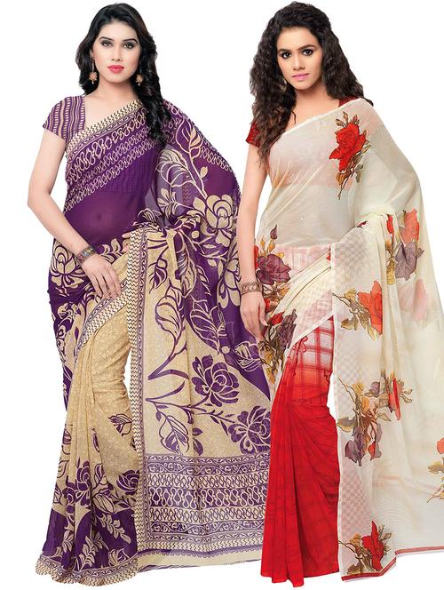 pack of 2 printed casual wear sarees - 21431451 - Very Small Image - 1