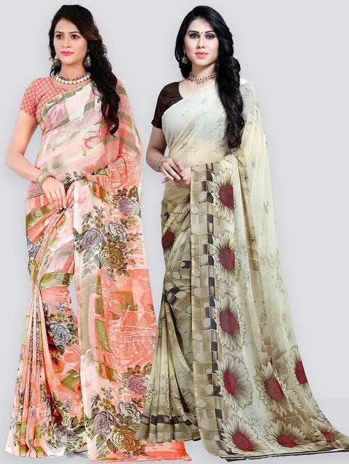 pack of 2 printed casual wear sarees - 21431459 - Very Small Image - 1