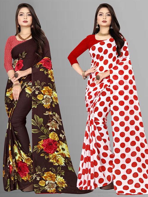 pack of 2 printed casual wear sarees - 21431555 - Very Small Image - 1