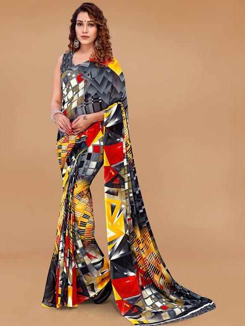 women multi color printed georgette saree with blouse - 21431710 - Very Small Image - 1