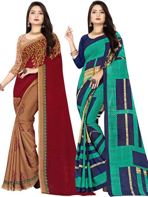 women multi color printed combo saree - 21431831 - Very Small Image - 1