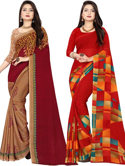 women multi color printed combo saree - 21431864 - Very Small Image - 1