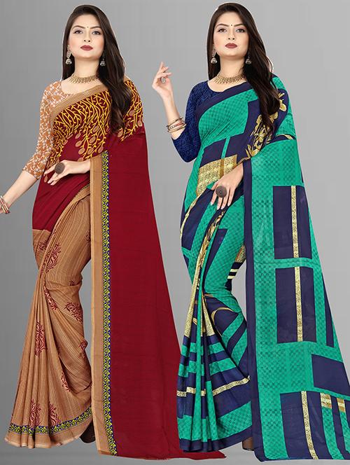 pack of 2 printed casual wear sarees - 21432011 - Very Small Image - 1