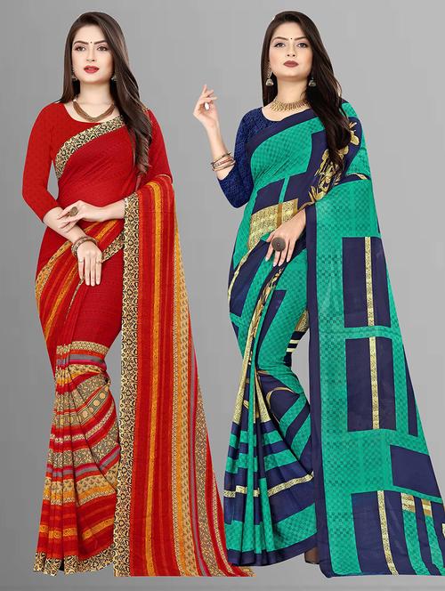pack of 2 printed casual wear sarees with blouse - 21432034 - Very Small Image - 1
