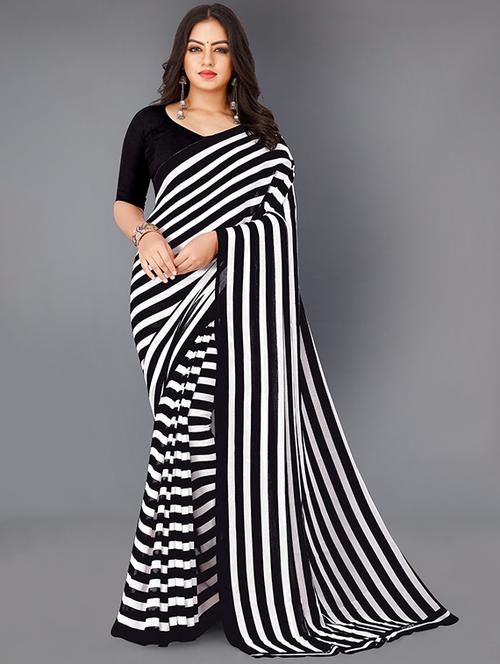 women striped printed saree with blouse - 21432075 - Very Small Image - 1