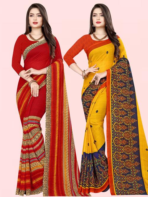 pack of 2 casual wear combo sarees with blouse - 21432188 - Very Small Image - 1