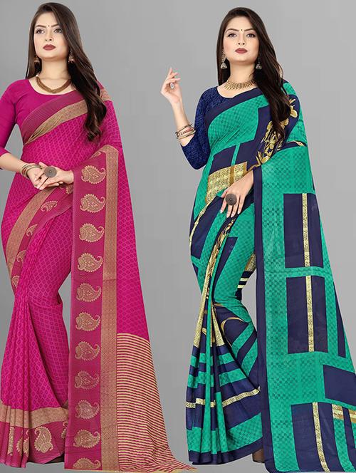 pack of 2 casual wear combo sarees with blouse - 21432229 - Very Small Image - 1