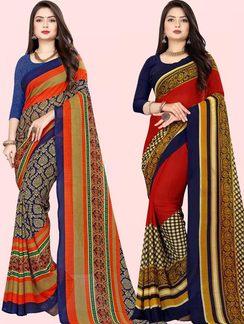 pack of 2 printed casual wear sarees with blouse - 21432262 - Very Small Image - 1