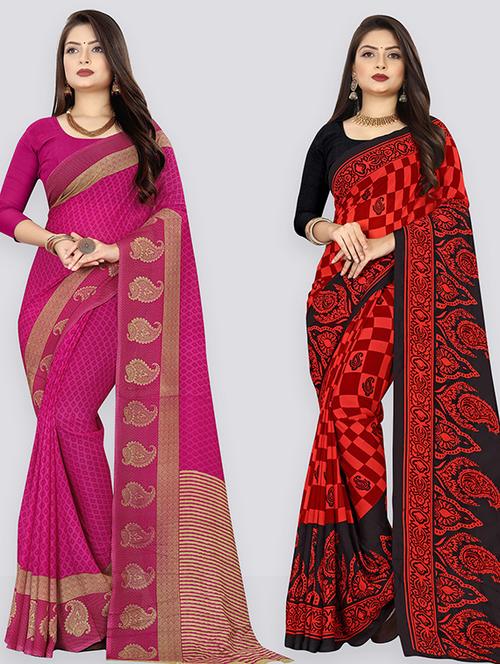 pack of 2 printed casual wear sarees - 21432293 - Very Small Image - 1