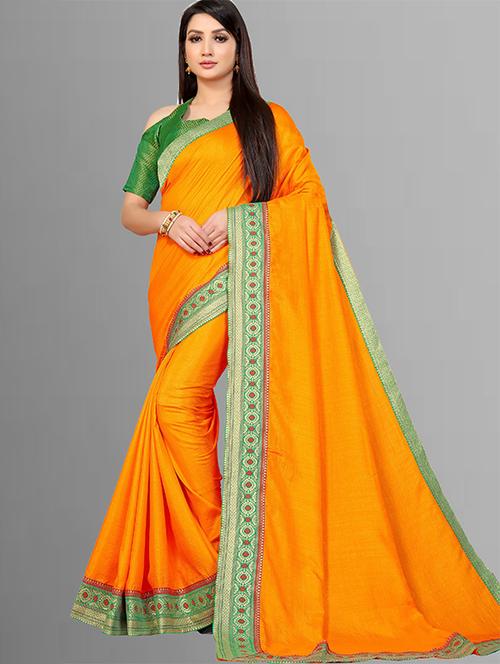yellow solid with bordered saree - 21432360 - Very Small Image - 1