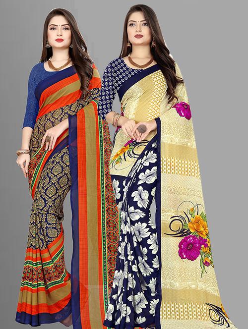 multi colored georgette combo saree with blouse - 21432375 - Very Small Image - 1