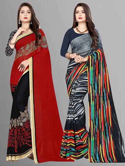 pack of 2 printed casual wear sarees - 21432390 - Very Small Image - 1
