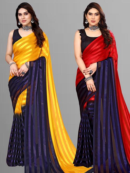 pack of 2 casual wear sarees with blouse - 21432517 - Very Small Image - 1