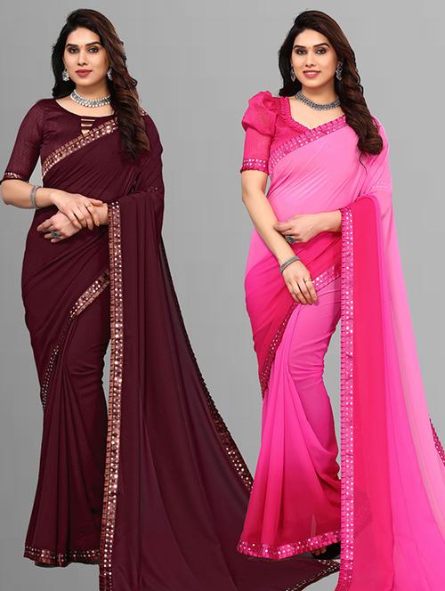 pack of 2 casual wear sarees with blouse - 21432528 - Very Small Image - 1