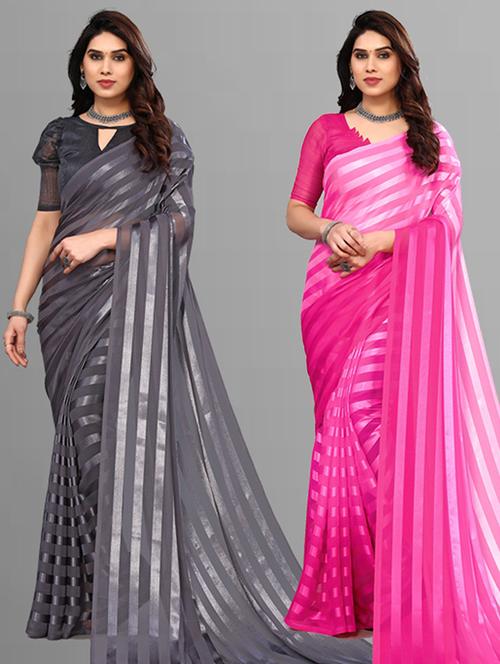 pack of 2 casual wear combo sarees with blouse - 21432532 - Very Small Image - 1