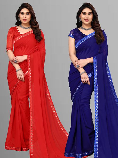 pack of 2 casual wear sarees with blouse - 21432543 - Very Small Image - 1