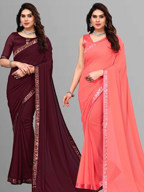 pack of 2 plain casual wear sarees with blouse - 21432551 - Very Small Image - 1