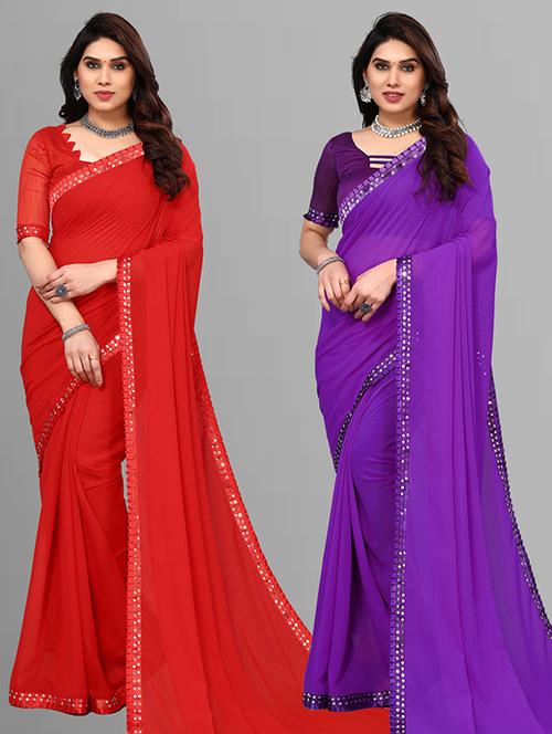 pack of 2 casual wear combo sarees with blouse - 21432554 - Very Small Image - 1