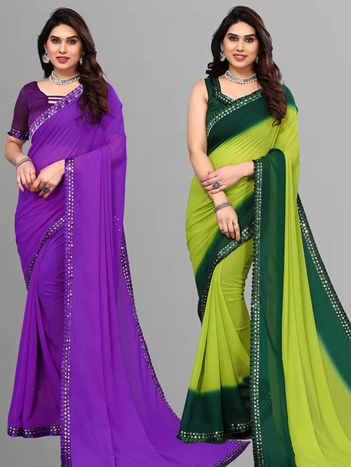 pack of 2 casual wear combo sarees with blouse - 21432593 - Very Small Image - 1