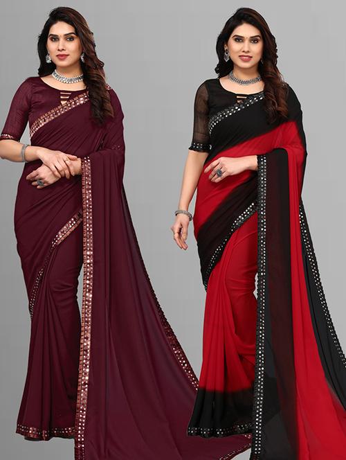 pack of 2 casual wear combo sarees with blouse - 21432612 - Very Small Image - 1