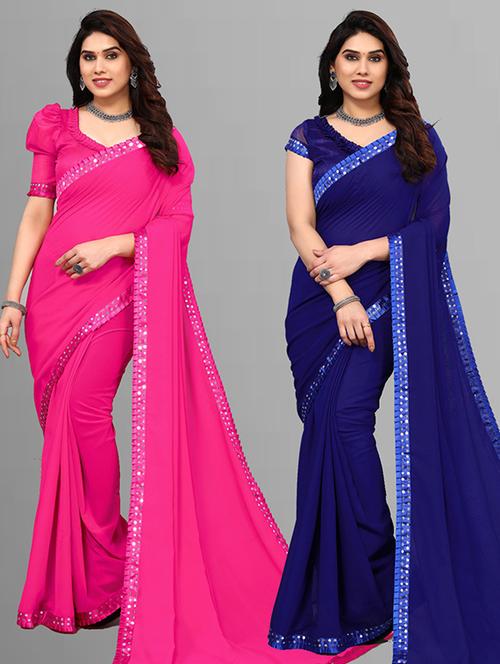 pack of 2 casual wear sarees with blouse - 21432618 - Very Small Image - 1