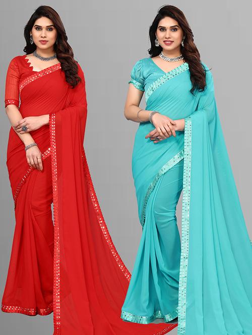 pack of 2 casual wear combo sarees with blouse - 21432639 - Very Small Image - 1