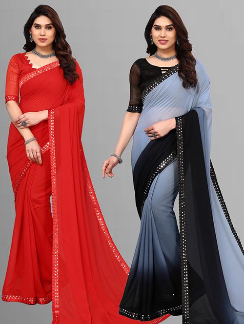 pack of 2 casual wear sarees with blouse - 21432642 - Very Small Image - 1