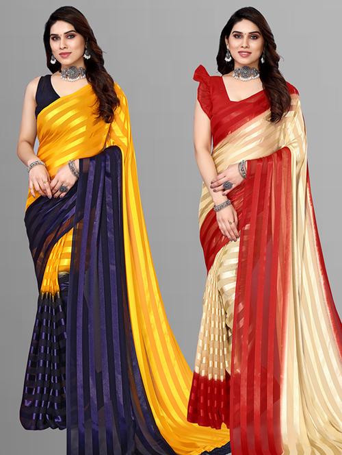 pack of 2 casual wear combo sarees with blouse - 21432741 - Very Small Image - 1