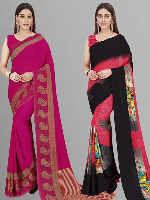 pack of 2 printed casual wear sarees with blouse - 21432810 - Very Small Image - 1