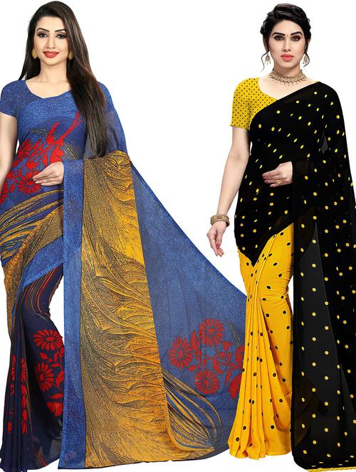 women pack of 2 casual wear combo sarees with blouse - 21433050 - Very Small Image - 1
