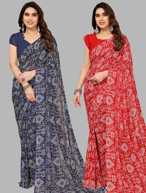 women pack of 2 casual wear combo sarees with blouse - 21433353 - Very Small Image - 1
