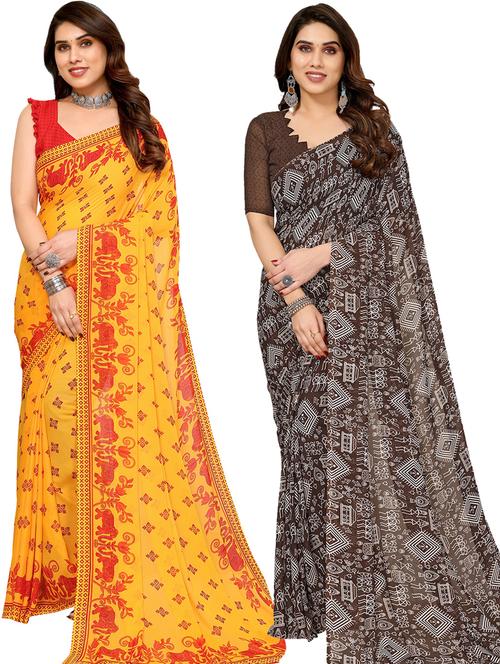 women pack of 2 casual wear combo sarees with blouse - 21433361 - Very Small Image - 1