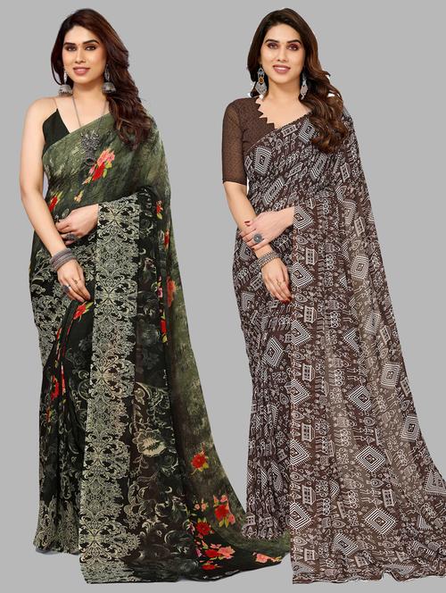 women pack of 2 casual wear combo sarees with blouse - 21433378 - Very Small Image - 1