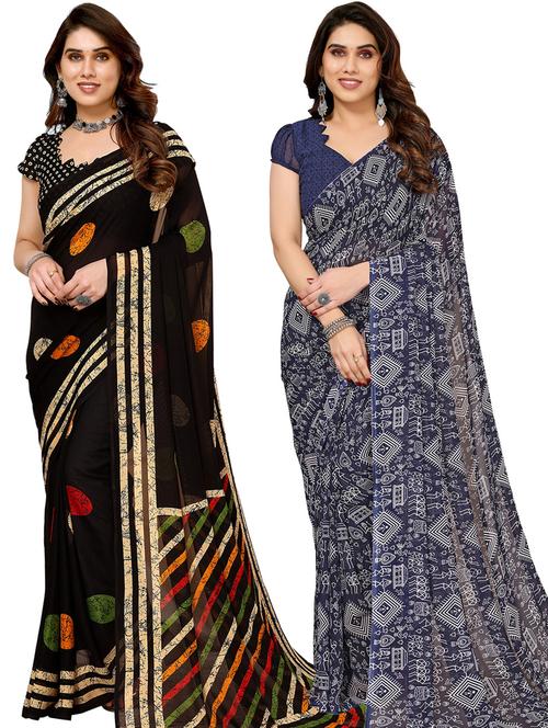 women pack of 2 casual wear combo sarees with blouse - 21433404 - Very Small Image - 1