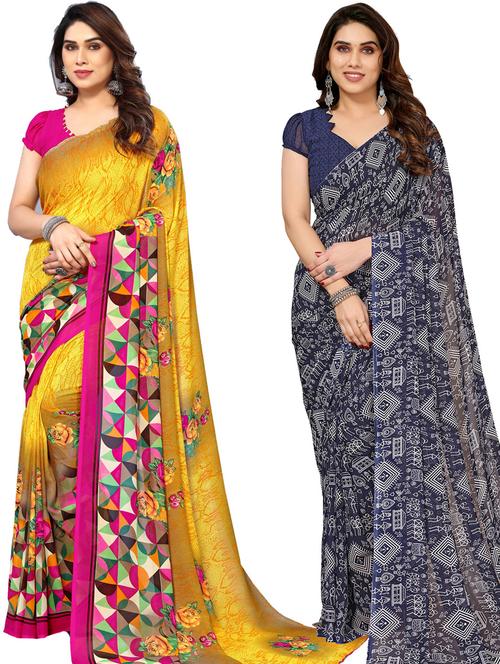 women pack of 2 casual wear combo sarees with blouse - 21433452 - Very Small Image - 1