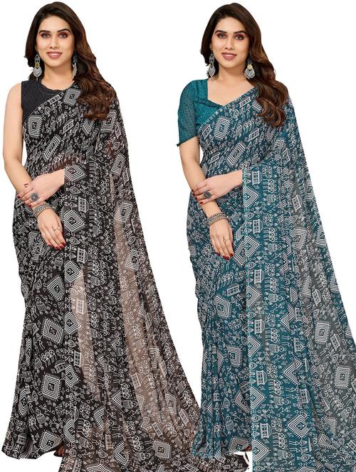 multi colored georgette combo saree with blouse - 21433518 - Very Small Image - 1